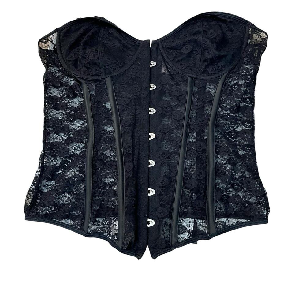 Elegant Moments Lace Corset Top Size 42 Black Semi Sheer Lace Up Back Strapless